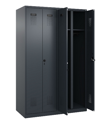 C+P Schwarz-Weiß-Spind Evolo PLUS 049002-22 bodenstehend 2 Abt.400mm Drehriegel (HxBxT) 1850x800x500mm 7035/6011