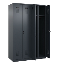 C+P Schwarz-Weiß-Spind Evolo PLUS 049002-22 bodenstehend 2 Abt.400mm Drehriegel (HxBxT) 1850x800x500mm 7035/6011