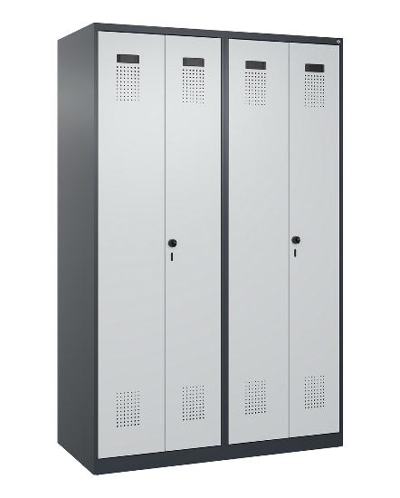 C+P Schwarz-Weiß-Spind Evolo PLUS 049002-22 bodenstehend 2 Abt.400mm Drehriegel (HxBxT) 1850x800x500mm 7035/6011