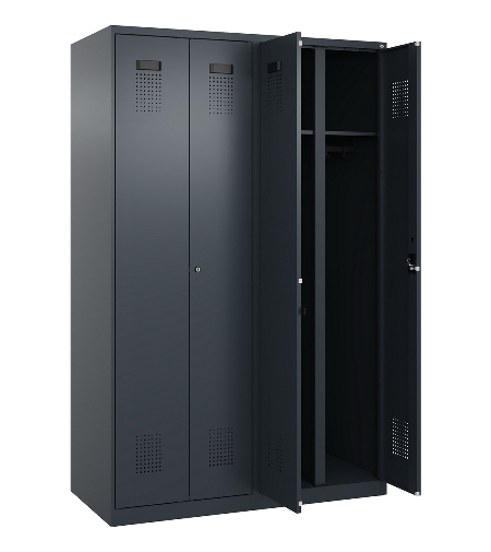 C+P Schwarz-Weiß-Spind Evolo PLUS 049002-22 bodenstehend 2 Abt.400mm Drehriegel (HxBxT) 1850x800x500mm 7035/6011