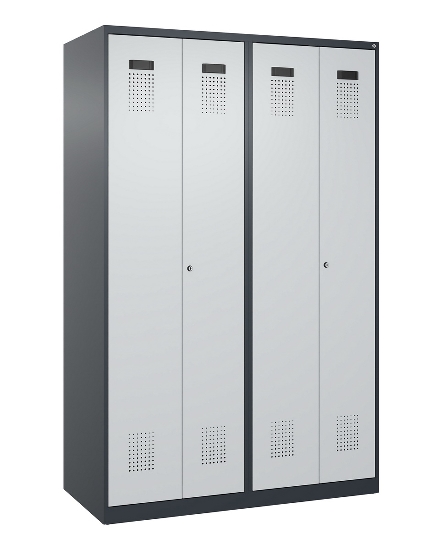C+P Schwarz-Weiß-Spind Evolo PLUS 049002-22 bodenstehend 2 Abt.400mm Drehriegel (HxBxT) 1850x800x500mm 7035/6011