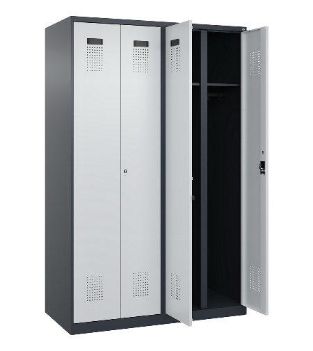 C+P Schwarz-Weiß-Spind Evolo PLUS 049002-22 bodenstehend 2 Abt.400mm Drehriegel (HxBxT) 1850x800x500mm 7035/6011