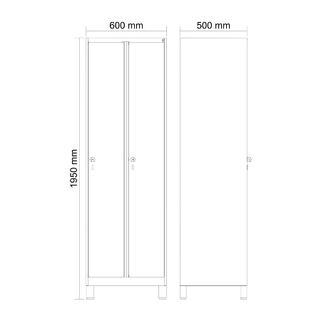 C+P Wäsche-Spind Evolo PLUS 049020-22B mit Sockel 2 Abt.je 400mm Drehriegel (HxBxT) 1950x800x500mm 7035/3000