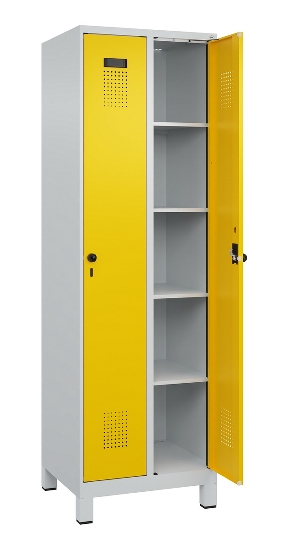 C+P Wäsche-Spind Evolo PLUS 049020-22B mit Sockel 2 Abt.je 400mm Drehriegel (HxBxT) 1950x800x500mm 7035/3000