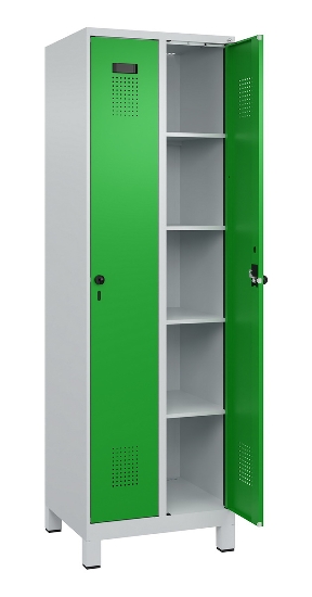 C+P Wäsche-Spind Evolo PLUS 049020-22B mit Sockel 2 Abt.je 400mm Drehriegel (HxBxT) 1950x800x500mm 7035/3000