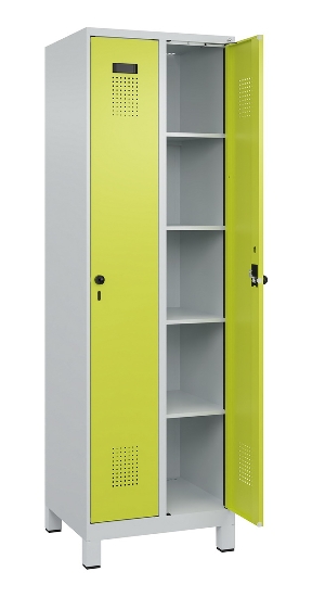 C+P Wäsche-Spind Evolo PLUS 049020-22B mit Sockel 2 Abt.je 400mm Drehriegel (HxBxT) 1950x800x500mm 7035/3000