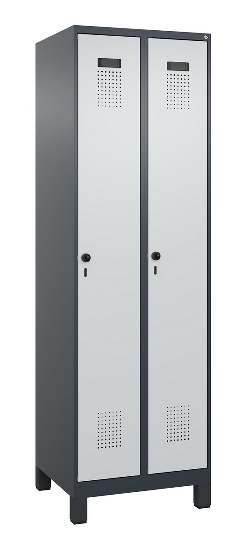 C+P Wäsche-Spind Evolo PLUS 049020-22B mit Sockel 2 Abt.je 400mm Drehriegel (HxBxT) 1950x800x500mm 7035/3000