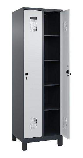 C+P Wäsche-Spind Evolo PLUS 049020-22B mit Sockel 2 Abt.je 400mm Drehriegel (HxBxT) 1950x800x500mm 7035/3000
