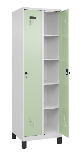 C+P Wäsche-Spind Evolo PLUS 049020-22B mit Sockel 2 Abt.je 400mm Drehriegel (HxBxT) 1950x800x500mm 7035/3000