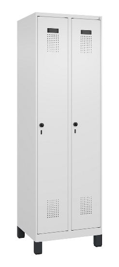 C+P Wäsche-Spind Evolo PLUS 049020-22B mit Sockel 2 Abt.je 400mm Drehriegel (HxBxT) 1950x800x500mm 7035/3000