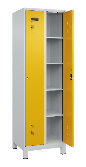 C+P Wäsche-Spind Evolo PLUS 049020-22B mit Sockel 2 Abt.je 400mm Drehriegel (HxBxT) 1950x800x500mm 7035/3000