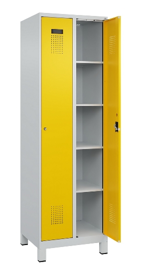 C+P Wäsche-Spind Evolo PLUS 049020-22B mit Sockel 2 Abt.je 400mm Drehriegel (HxBxT) 1950x800x500mm 7035/3000