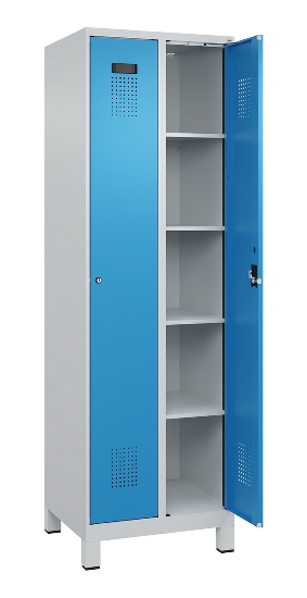 C+P Wäsche-Spind Evolo PLUS 049020-22B mit Sockel 2 Abt.je 400mm Drehriegel (HxBxT) 1950x800x500mm 7035/3000