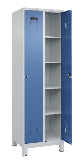 C+P Wäsche-Spind Evolo PLUS 049020-22B mit Sockel 2 Abt.je 400mm Drehriegel (HxBxT) 1950x800x500mm 7035/3000