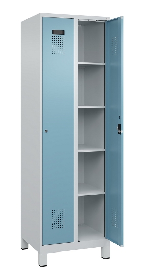 C+P Wäsche-Spind Evolo PLUS 049020-22B mit Sockel 2 Abt.je 400mm Drehriegel (HxBxT) 1950x800x500mm 7035/3000