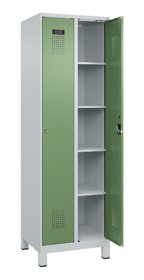 C+P Wäsche-Spind Evolo PLUS 049020-22B mit Sockel 2 Abt.je 400mm Drehriegel (HxBxT) 1950x800x500mm 7035/3000