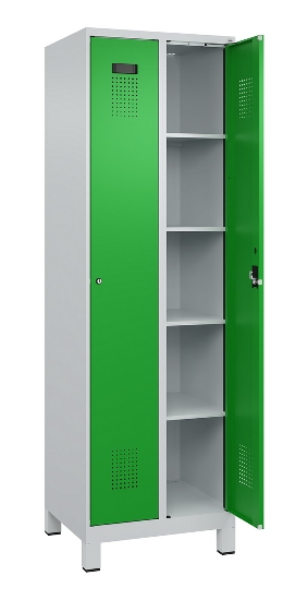 C+P Wäsche-Spind Evolo PLUS 049020-22B mit Sockel 2 Abt.je 400mm Drehriegel (HxBxT) 1950x800x500mm 7035/3000