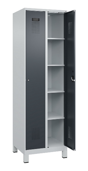 C+P Wäsche-Spind Evolo PLUS 049020-22B mit Sockel 2 Abt.je 400mm Drehriegel (HxBxT) 1950x800x500mm 7035/3000