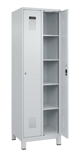 C+P Wäsche-Spind Evolo PLUS 049020-22B mit Sockel 2 Abt.je 400mm Drehriegel (HxBxT) 1950x800x500mm 7035/3000