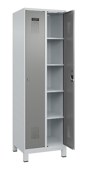 C+P Wäsche-Spind Evolo PLUS 049020-22B mit Sockel 2 Abt.je 400mm Drehriegel (HxBxT) 1950x800x500mm 7035/3000