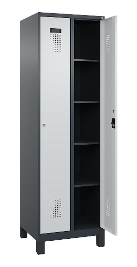 C+P Wäsche-Spind Evolo PLUS 049020-22B mit Sockel 2 Abt.je 400mm Drehriegel (HxBxT) 1950x800x500mm 7035/3000