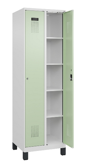 C+P Wäsche-Spind Evolo PLUS 049020-22B mit Sockel 2 Abt.je 400mm Drehriegel (HxBxT) 1950x800x500mm 7035/3000