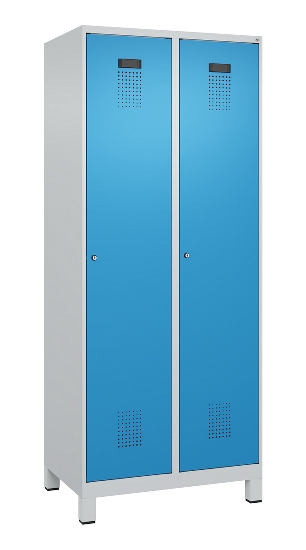 C+P Wäsche-Spind Evolo PLUS 049020-22B mit Sockel 2 Abt.je 400mm Drehriegel (HxBxT) 1950x800x500mm 7035/3000