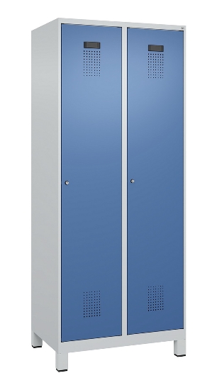 C+P Wäsche-Spind Evolo PLUS 049020-22B mit Sockel 2 Abt.je 400mm Drehriegel (HxBxT) 1950x800x500mm 7035/3000