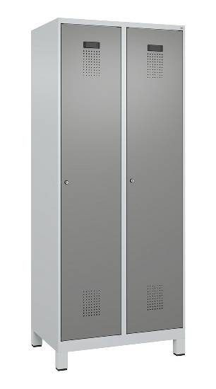 C+P Wäsche-Spind Evolo PLUS 049020-22B mit Sockel 2 Abt.je 400mm Drehriegel (HxBxT) 1950x800x500mm 7035/3000