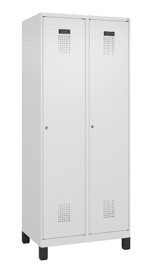 C+P Wäsche-Spind Evolo PLUS 049020-22B mit Sockel 2 Abt.je 400mm Drehriegel (HxBxT) 1950x800x500mm 7035/3000