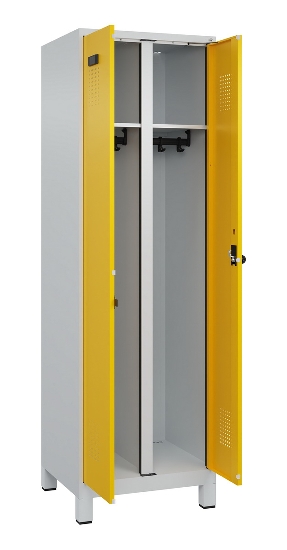 C+P Schwarz-Weiß-Spind Evolo PLUS 049012-22 mit Füßen 2 Abt.400mm Drehriegel (HxBxT) 1850x800x500mm 7016/7016