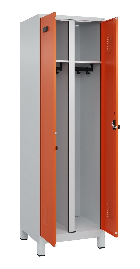 C+P Schwarz-Weiß-Spind Evolo PLUS 049012-22 mit Füßen 2 Abt.400mm Drehriegel (HxBxT) 1850x800x500mm 7016/7016