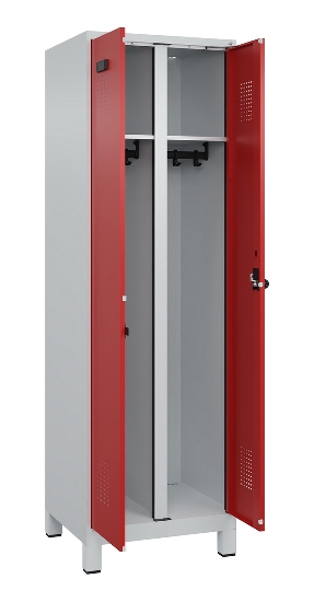 C+P Schwarz-Weiß-Spind Evolo PLUS 049012-22 mit Füßen 2 Abt.400mm Drehriegel (HxBxT) 1850x800x500mm 7016/7016