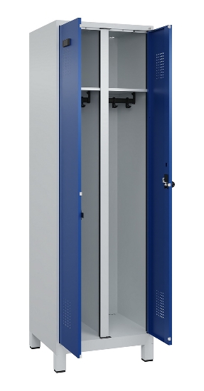 C+P Schwarz-Weiß-Spind Evolo PLUS 049012-22 mit Füßen 2 Abt.400mm Drehriegel (HxBxT) 1850x800x500mm 7016/7016