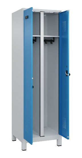 C+P Schwarz-Weiß-Spind Evolo PLUS 049012-22 mit Füßen 2 Abt.400mm Drehriegel (HxBxT) 1850x800x500mm 7016/7016