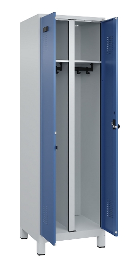 C+P Schwarz-Weiß-Spind Evolo PLUS 049012-22 mit Füßen 2 Abt.400mm Drehriegel (HxBxT) 1850x800x500mm 7016/7016