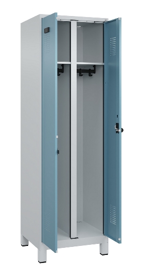 C+P Schwarz-Weiß-Spind Evolo PLUS 049012-22 mit Füßen 2 Abt.400mm Drehriegel (HxBxT) 1850x800x500mm 7016/7016