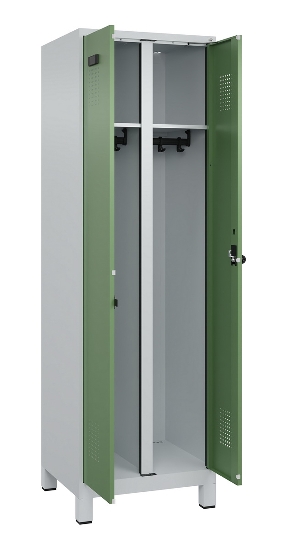 C+P Schwarz-Weiß-Spind Evolo PLUS 049012-22 mit Füßen 2 Abt.400mm Drehriegel (HxBxT) 1850x800x500mm 7016/7016