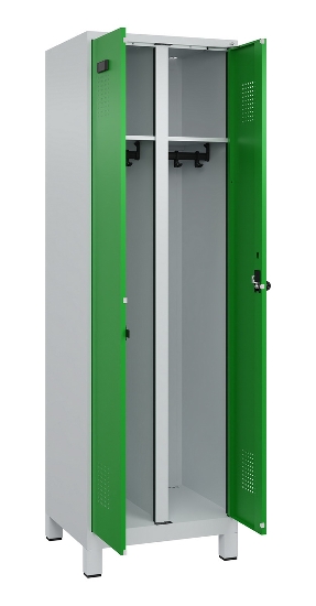 C+P Schwarz-Weiß-Spind Evolo PLUS 049012-22 mit Füßen 2 Abt.400mm Drehriegel (HxBxT) 1850x800x500mm 7016/7016