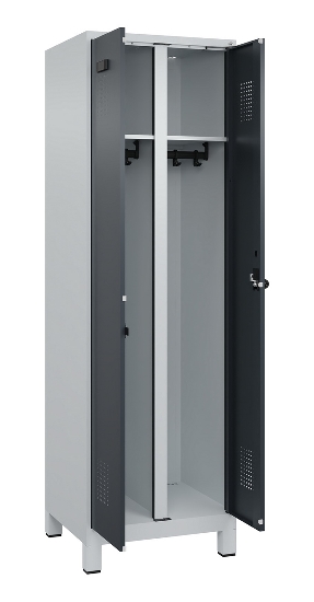 C+P Schwarz-Weiß-Spind Evolo PLUS 049012-22 mit Füßen 2 Abt.400mm Drehriegel (HxBxT) 1850x800x500mm 7016/7016