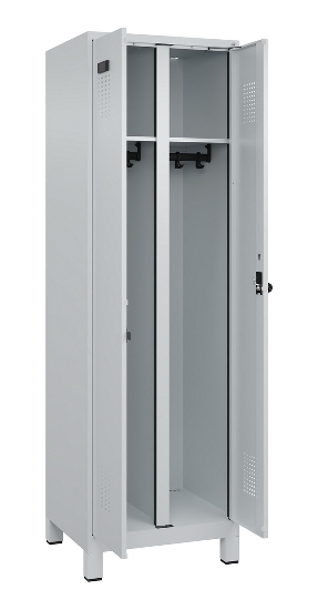 C+P Schwarz-Weiß-Spind Evolo PLUS 049012-22 mit Füßen 2 Abt.400mm Drehriegel (HxBxT) 1850x800x500mm 7016/7016