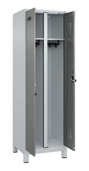 C+P Schwarz-Weiß-Spind Evolo PLUS 049012-22 mit Füßen 2 Abt.400mm Drehriegel (HxBxT) 1850x800x500mm 7016/7016