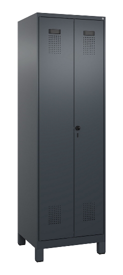 C+P Schwarz-Weiß-Spind Evolo PLUS 049012-22 mit Füßen 2 Abt.400mm Drehriegel (HxBxT) 1850x800x500mm 7016/7016