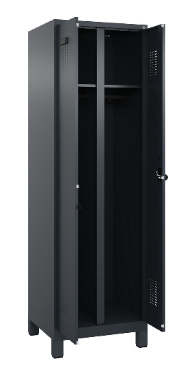 C+P Schwarz-Weiß-Spind Evolo PLUS 049012-22 mit Füßen 2 Abt.400mm Drehriegel (HxBxT) 1850x800x500mm 7016/7016