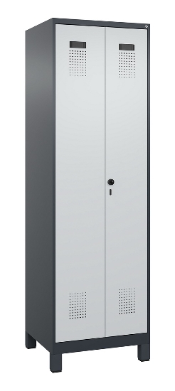 C+P Schwarz-Weiß-Spind Evolo PLUS 049012-22 mit Füßen 2 Abt.400mm Drehriegel (HxBxT) 1850x800x500mm 7016/7016