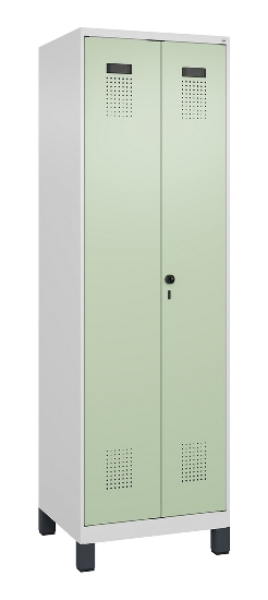 C+P Schwarz-Weiß-Spind Evolo PLUS 049012-22 mit Füßen 2 Abt.400mm Drehriegel (HxBxT) 1850x800x500mm 7016/7016