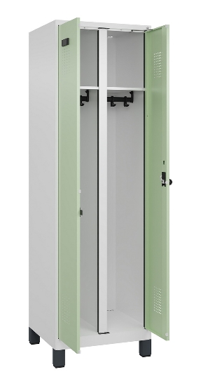 C+P Schwarz-Weiß-Spind Evolo PLUS 049012-22 mit Füßen 2 Abt.400mm Drehriegel (HxBxT) 1850x800x500mm 7016/7016