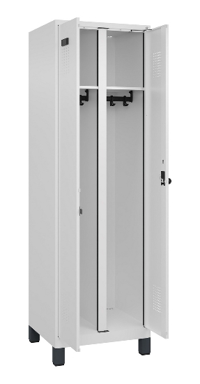 C+P Schwarz-Weiß-Spind Evolo PLUS 049012-22 mit Füßen 2 Abt.400mm Drehriegel (HxBxT) 1850x800x500mm 7016/7016