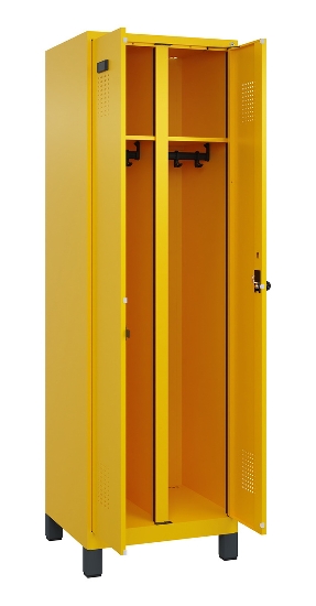 C+P Schwarz-Weiß-Spind Evolo PLUS 049012-20 mit Füßen 2 Abt.300mm Zylinder (HxBxT) 1850x600x500mm 0010/0010