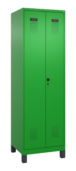 C+P Schwarz-Weiß-Spind Evolo PLUS 049012-20 mit Füßen 2 Abt.300mm Zylinder (HxBxT) 1850x600x500mm 0010/0010